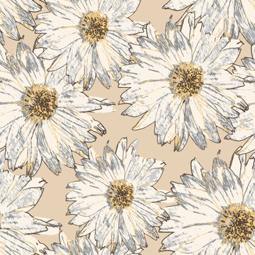 Beautiful gerbera flowers blooming in garden. Many beautiful flowers as beige focus.seamless pattern with floral bouquets. 