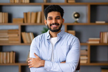 Young arab man smiling confident standing with arms crossed gesture at office