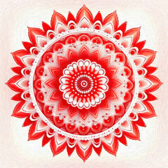 Beautiful red flower mandala on white background. Digital art painting. Ai generative.