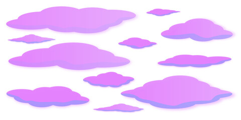 Set or collection of pink clouds with shadow effects against a transparent background — Illustration of a cloudy sky composed of beautiful pink clouds