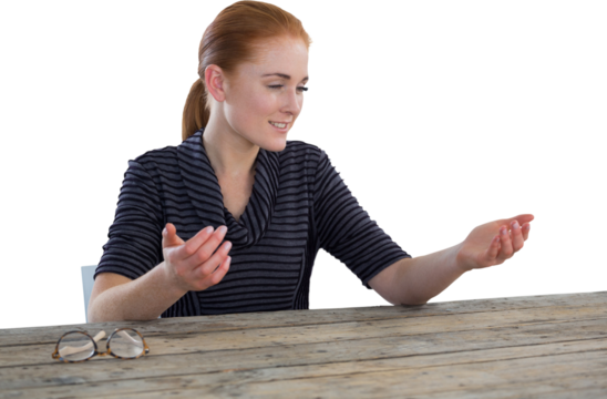 Businesswoman holding imaginary product