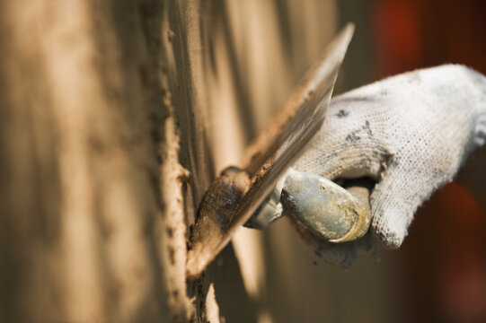 Applying Stucco To A Building; St. Albert, Alberta, Canada