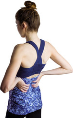 Rear view of sportswoman suffering with back pain 