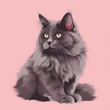  A Black Cat With Red Eyes Sitting Down On A Pink Background With A Pink Spot In The Middle Of The Cat's Eye And A Red Spot In The Middle Of The Cat's Left Eye.  Generative Ai