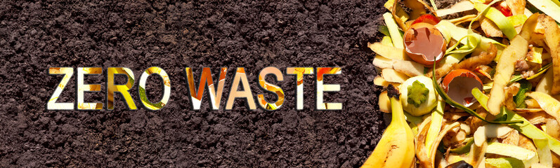 Zero waste. Compost and composted soil. Organic waste for composting on the soil. Composting of...