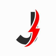 Initial Electric Logo on Letter J Concept With Power Icon, Volt Thunder Symbol