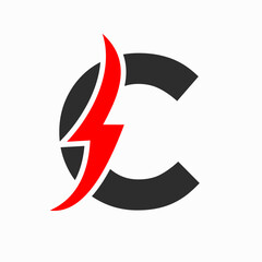 Initial Electric Logo on Letter C Concept With Power Icon, Volt Thunder Symbol