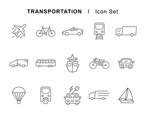Transportation icon set. Editable stroke.