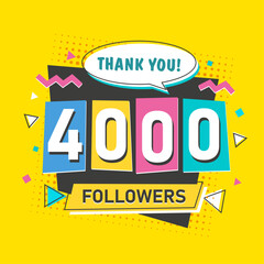 4000 followers blogger and subscriber banner in 2000s retro style with numbers on yellow background