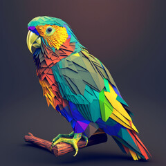 Obraz premium Colorful Isometric Parrot Perched on Branch. AI Generated