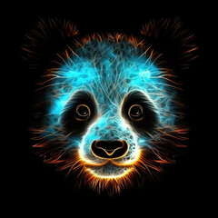 Cute Baby Panda Face Shape In Fire On Black Background. Generative AI