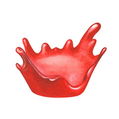 Watercolor illustration. Splash of red paint. Nail polish. Hand-drawn and isolated on white background object