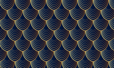 Gold geometric pattern. Art deco pattern. Navy blue and gold background. Luxury background. Vector pattern.