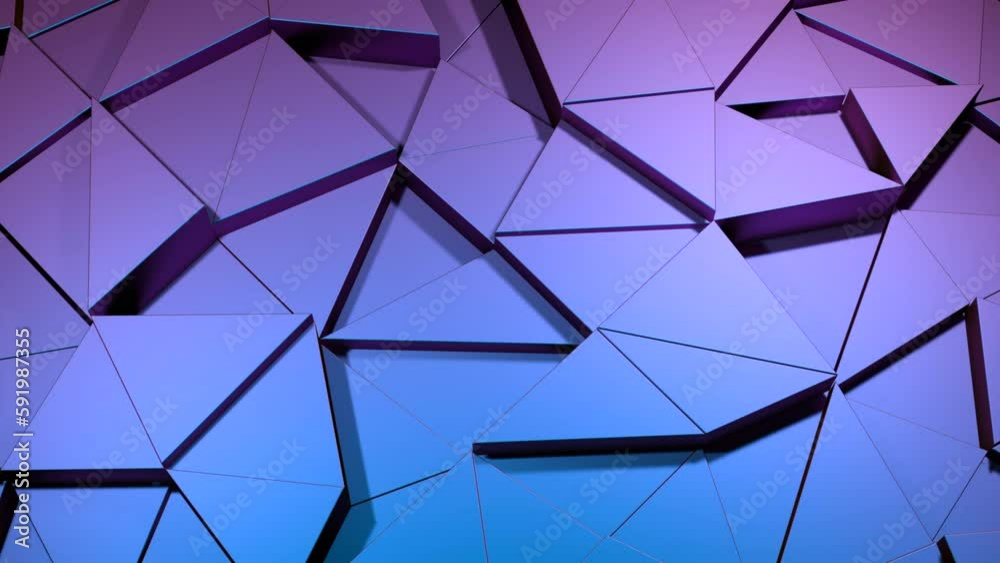 Poster computer animation of disappearing and appearing triangles. design. 3d background with triangular pa