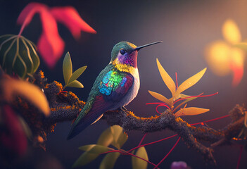 Fototapeta premium Fiery-Throated Hummingbird - Generative Ai