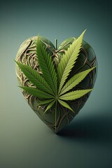 An image of a cannabis leaf shaped into a heart creatin Generative AI