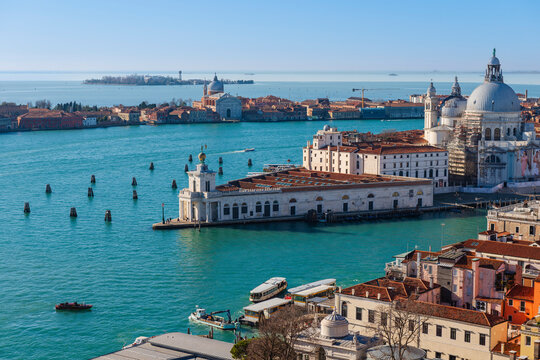Venetian Lagoon with Chiesa Santa Maria della Salute on Punta della Dogana, Veneto, Venice, Italy