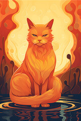 Fire cat, generative ai illustration. 