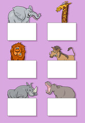 animal characters with cards or banners design set