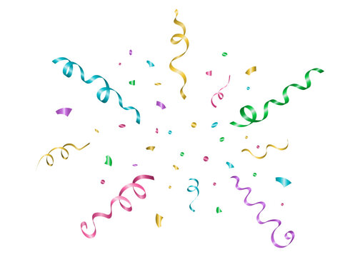 Shiny streamer and confetti ribbons for congratulations and holiday decoration