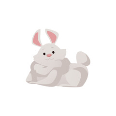 Cute lying cartoon rabbit flat style, illustration