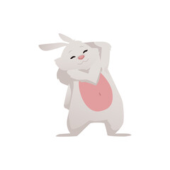 Pleased cartoon rabbit with pink belly flat style, illustration