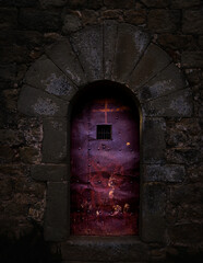 Dark entrance to hermitage year 1235 after Christ