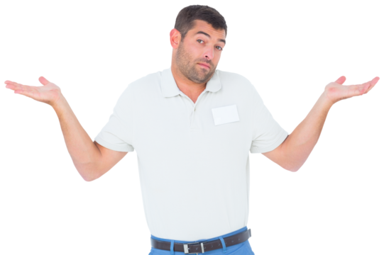 Confused technician giving I dont know gesture