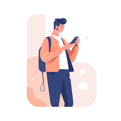 Man standing looking at his cell phone. Created with generative Ai technology.