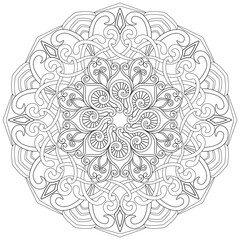 Colouring page, hand drawn, vector. Mandala 156, ethnic, swirl pattern, object isolated on white background.
