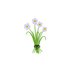 blue bouquet of flowers hand illustrated. cartoon character happy face smiling bunch of flowers