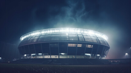 Obraz premium Exterior view of a stadium at night with the lights on. Generative AI