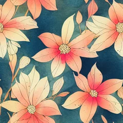 Fototapeten "Vibrant Blooms and Watercolor Flora: A Seamless Pattern of Bright and Colorful Flowers, Plants, and Botanicals, Perfect for Creating Beautiful Floral Wallpaper and Textile Designs © Abby