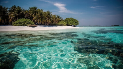 Tropical beach in the Maldives created with Generative AI technology