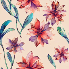 "Vibrant Blooms and Watercolor Flora: A Seamless Pattern of Bright and Colorful Flowers, Plants, and Botanicals, Perfect for Creating Beautiful Floral Wallpaper and Textile Designs