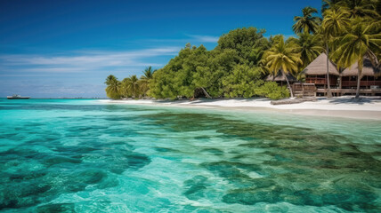 Fototapeta premium Tropical beach in the Maldives created with Generative AI technology