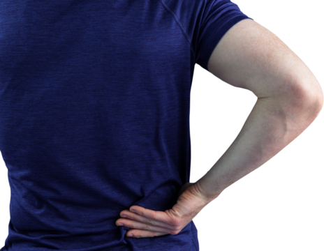 Rear view of a man with back pain  - Powered by Adobe