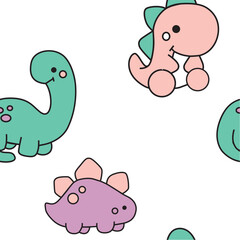seamless pattern of cute little dinosaurs