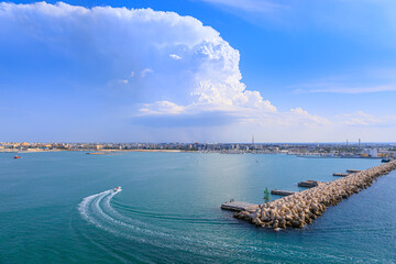 Panoramic view of the port of Bari.