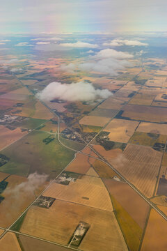 Aerial view of farmland on the Alberta prairies; Alberta, Canada
