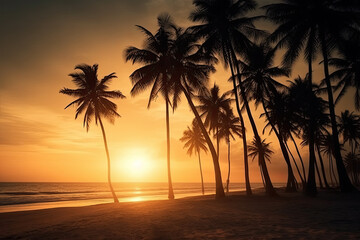Fototapeta na wymiar sunset on the beach created with Generative AI technology