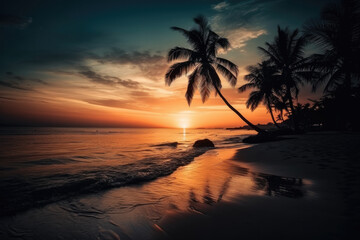 Fototapeta na wymiar sunset on the beach created with Generative AI technology