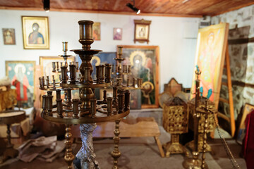Fototapeta na wymiar Orthodox church supplies for the rite of baptism