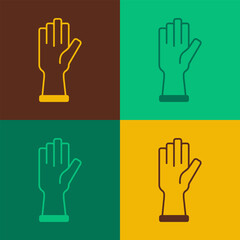 Fototapeta premium Pop art Protective gloves icon isolated on color background. Vector