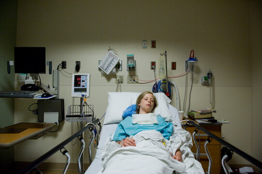 Twelve-year-old girl sleeps peacefully after having her tonsils removed; Lincoln, Nebraska, United States of America
