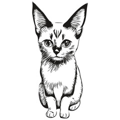 Cat vector illustration line art drawing black and white kitten