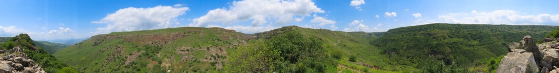 Beautiful panoramic view of the Golan Heights, spring in Israel.