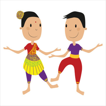 Indian Bollywood kids couple dancing vector Indian dancers vector illustration 