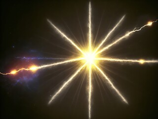 Photon, quantum, particle of light. Light and particle interplay on subject of science, education, computing and modern technology. Created with generative AI tools