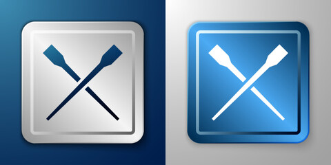 White Food chopsticks icon isolated on blue and grey background. Wooden Korean sticks for Asian dishes. Oriental utensils. Silver and blue square button. Vector